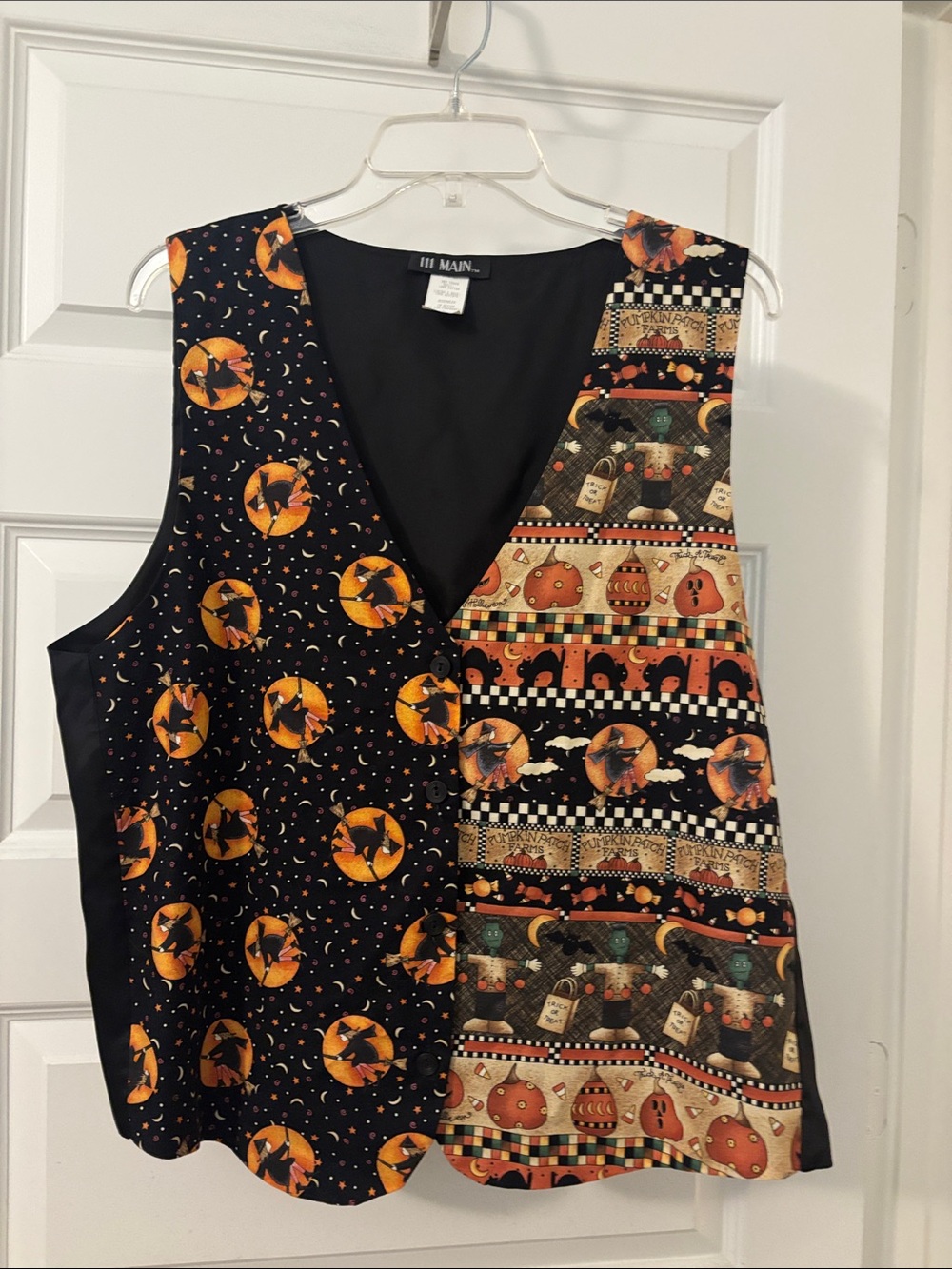 VTG 111 Main Halloween Patchwork vest SZ 2X Plus Size witch pumpkins moon 90s